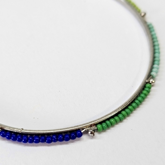 Blue & Green Beaded Boho Silver-Tone Bangle Lot Set - Picture 4 of 4